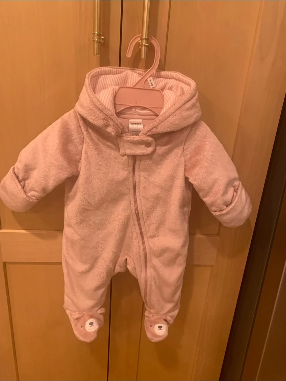 Pink Newborn Snowsuit Hooded Coat with Footies